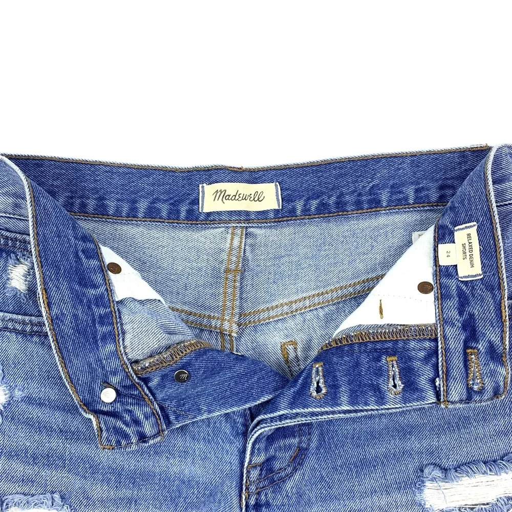 Madewell Womens Sz 24 Relaxed Denim Shorts‎ Homecrest Wash Ripped Edition Button